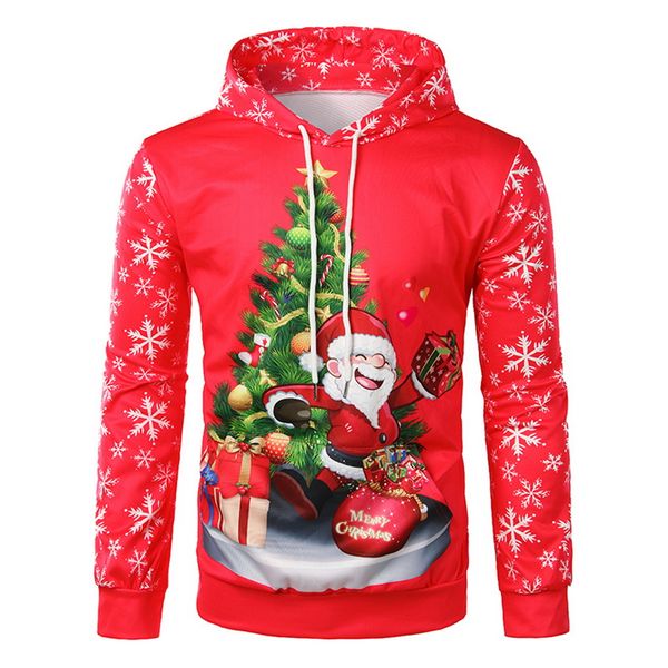 

men's hoodies & sweatshirts calofe mens printing sweatshirt santa claus christmas pattern fashion hooded snowflake pullover xmas jumpe, Black