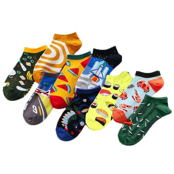 

fashion striped men's socks invisible low cut ankle sock summer casual breathable short socks coton &women, Black