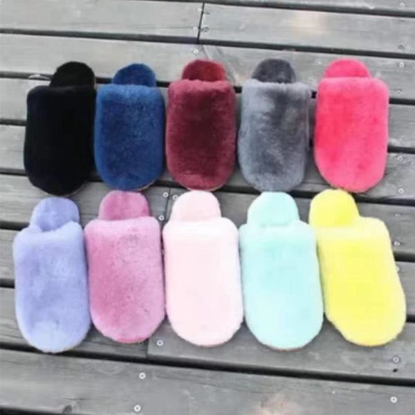 

natural sheepskin female fur slippers fashion winter women indoor slippers warm wool home slippers lady casual house shoes, Black