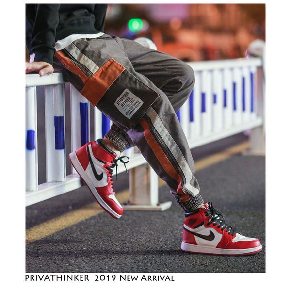 

2019 summer cargo pants mens patchwork hip-hoptrousers elasticity pockets tatical casual streetwear baggy pants, Black