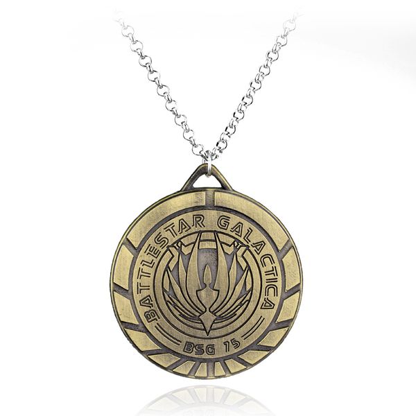 

new arrival men's battlestar galactica bsg logo pendant necklaces cowboy metal cosplay necklace can drop shipping, Silver