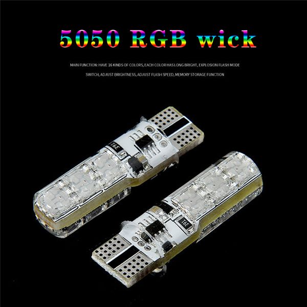 

2pc t10 w5w rgb remote control car led light 6smd colorful side light bulb