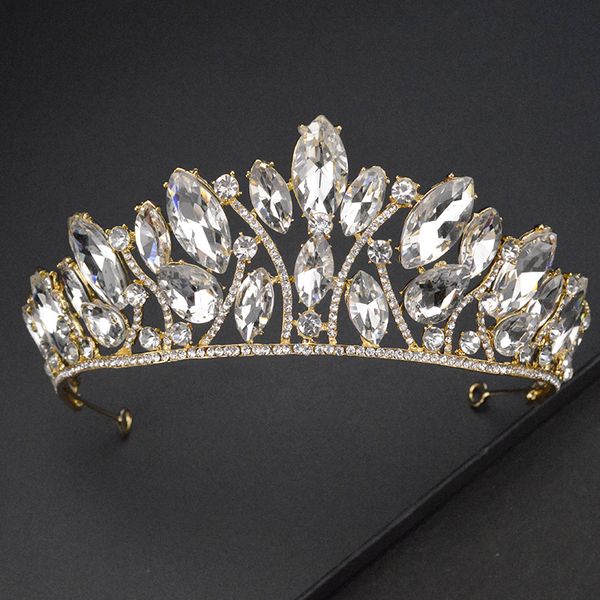 

European Style New Gold And Silver Princess Crown Handmade Ladies Prom Crystal Hair Accessories Fashion Bride Rhinestone Tiara