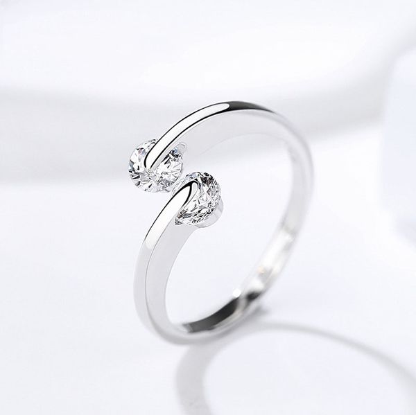 

charm white rhodium women fashion jewelry cubic zorcnia s925 sterling silver ring adjustable cute open ring