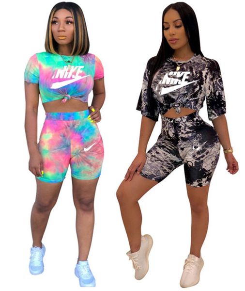 

women brand 2 piece set tracksuit jogger gradient club dnikes t-shirt shorts sportswear pullover leggings outfits tshirt bodysuits 2633