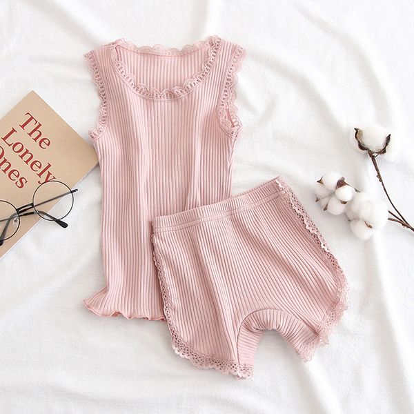 

2020 новый стиль детский летний жилет шорты комплекты одежды кружева край безопасности шорты хлопок детская одежда, Blue