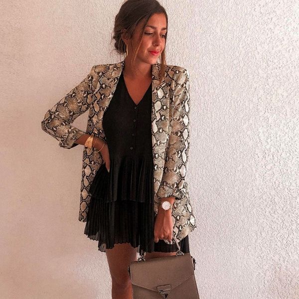 

women 2019 snake blazer print long sleeve suit coat biker jacket print outwear womens suit top, White;black