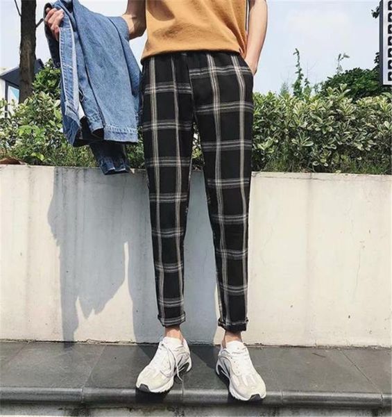 

new men harem joggers harajuku sweatpants hip hop streetwear брюки мужчины решетка пэчворк карманы штанах xxl, Black