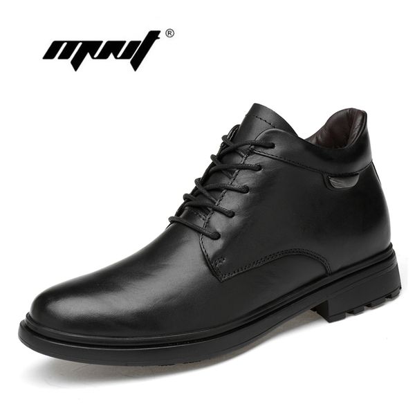 

genuine leather ankle men boots autumn winter fashion men s low-cut plush fur snow boots shoes, Black