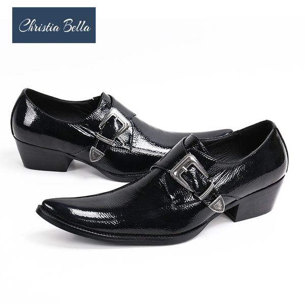 

christia bella new wedding business formal men dress shoes height increasing genuine leather men oxford shoes monk strap brogues, Black