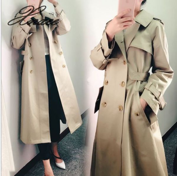 

2019 autumn new waist slim double-breasted coat jacket, Black;brown