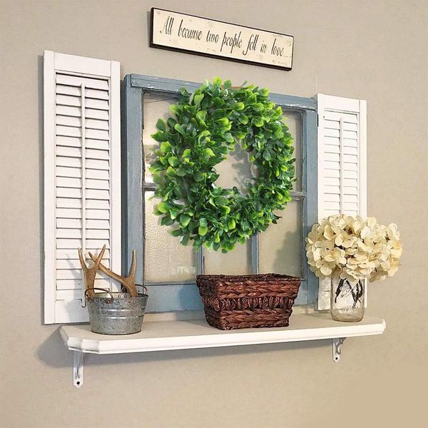 

42cm artificial green leaves wedding wreath home decorgarland showcase front door wall decoration flores fleur artificielle