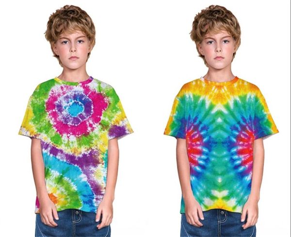 

boys teens girls o-neck short sleeve 3d digital print colorful patchwork summer t-shirts big boys girls t-shirts, Blue