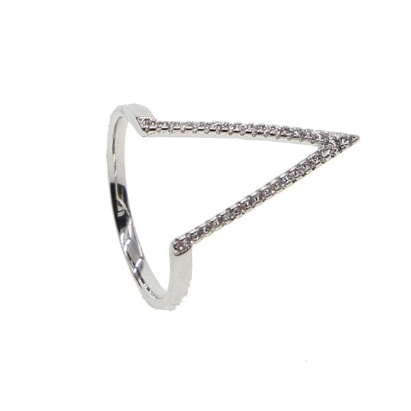 

new full finger ring for women 3pcs stacking long spike chevron v shape pave clear cubic zirconia fashion elegant jewelry, Slivery;golden