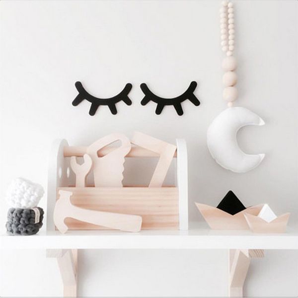 

1 pair nordic style cute wooden 3d eyelash wall sticker decor children kids baby room background wall sticker home decoration