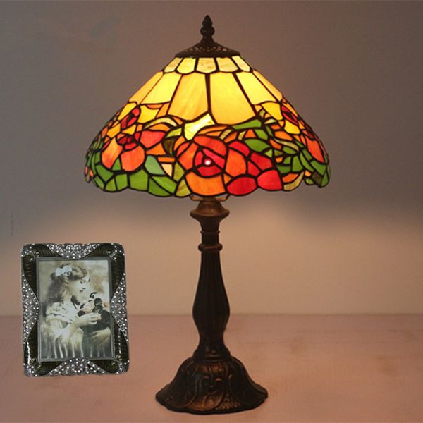 

12 inch vintage table lamps stained glass flowers table lamp european style study bar table light bedroom cafe living room lights 12 inch