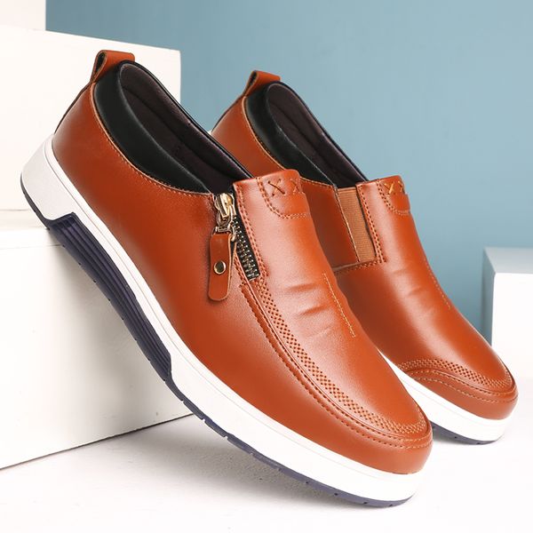 

cimim brand large size men casual leather shoes luxury office flat comfortable lazy driving shoes new fashion loafers male, Black