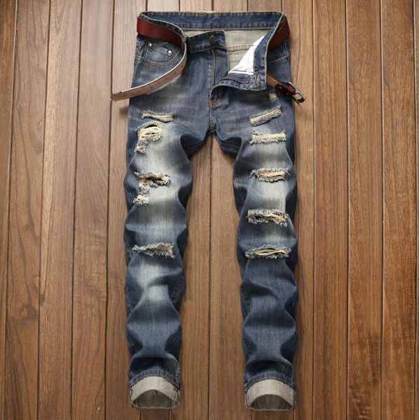 

2020 new men's straight slim fit elastic jeans, Blue