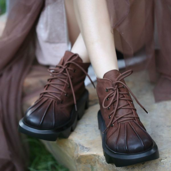 

women leather snow boots high heels wedge shoes women winter ankle boots genuine leather black handmade boot casual