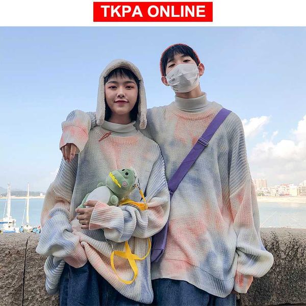 

men oversized tie dye sweaters pullovers 2020 mens streetwear korean style sweater autumn couple harajuku vintage, White;black