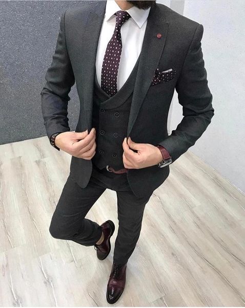 

новые one button groomsmen пик нагрудного свадебный groom tuxedos мужские костюмы венчание / prom / ужин best man blazer (куртка + tie + ves, Black;gray