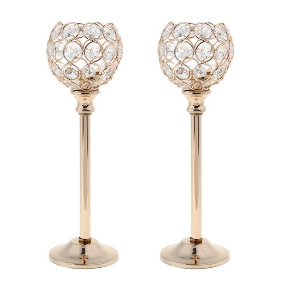 

2x crystal candle holder tea light stand candelabra candlestick golden- l
