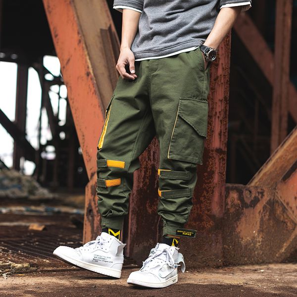 

men hip hop pant multi pocket fashionable and casual trousers fashion feet leisure trouser hip hop cargo pants streetwear, Black