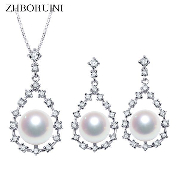 

zhboruini 2020 fine pearl jewelry 925 sterling silver jewelry set real natural freshwater pearl necklace earrings for women gift, Black