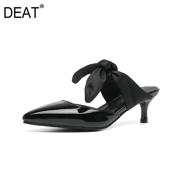 

deat] 2020 new spring summer sharp toe shallow bowknot snake pattern leopard small thin heels slippers women shoes tide 10h158, Black