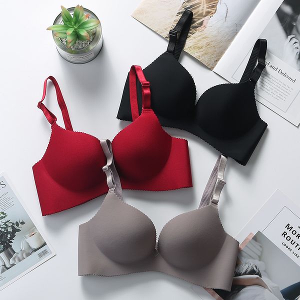 

seamless deep u cup bras for women push up wire adjustable bra straps black red lingerie breathable female underwear, Red;black