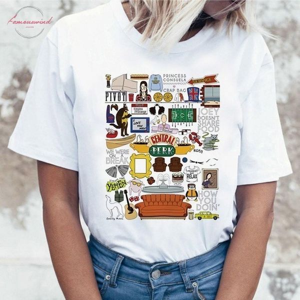 

harujuku kawaii friends tv tshirt women korean style fashion t shirt ulzzang 90s graphic friends tv show t shirt tees female, White
