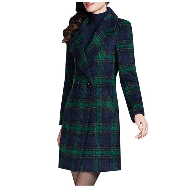 

fall winter women's retro wool blend overcoat british long trench coat plus size office ladies medium long overcoats 2019, Black