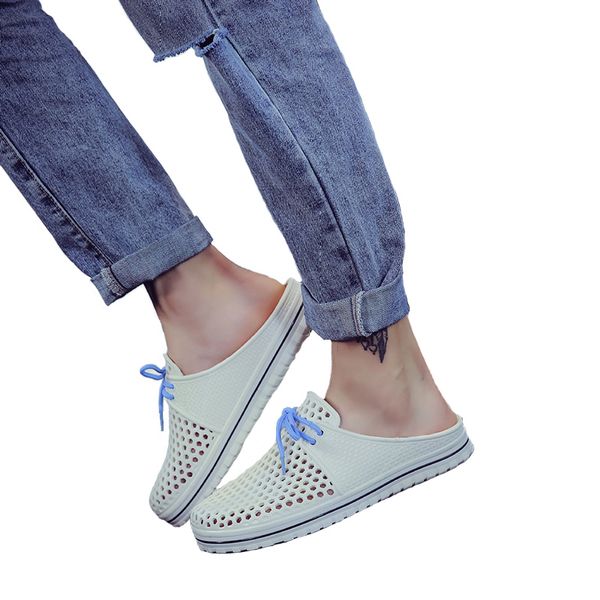 

sandals and slippers men non-slip men and women soft bottom breathable hollow beach shoes lazy wild large size casual sandals, Black