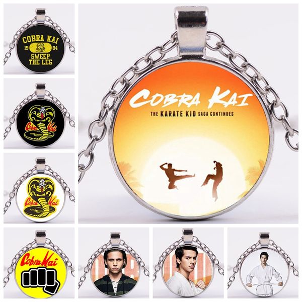 

Europe and America Cobra Kai Necklace For Mens Women Glass Time Gem Cabochon Pendant chains Fashion Jewelry in Bulk