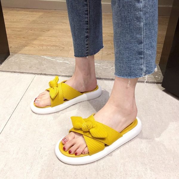 

butterfly-knot rubber flip flops slippers casual flat shoes female slipers women slides low hawaiian 2020 summer basic, Black