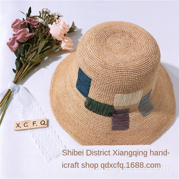 

lafite grass colorful square woven basin straw straw beach basin hat beach vacation tourism sunshade female hat, Blue;gray