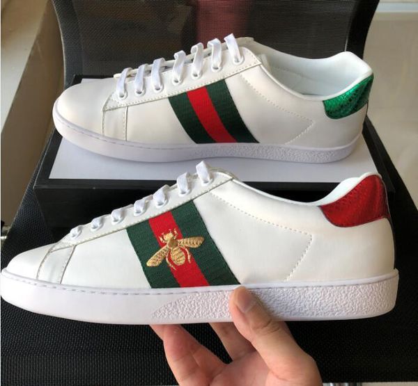 

[С коробкой]дизайнер роскошные туфли туз вышитые белые пчелы змея обувь из натуральной кожи дизайнер кроссовки мужские Женщины Повседневная обувь размер 35-46