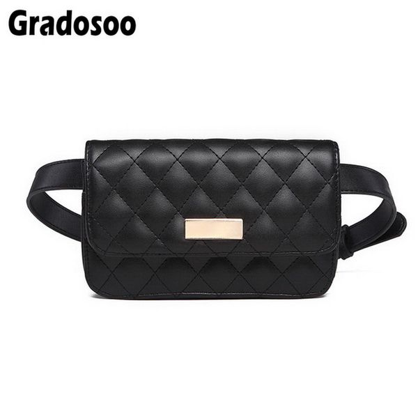 

gradosoo quilted belt bag pu leather waist bags women fanny pack brand waist pack black fanny bag mini pouch phone a029