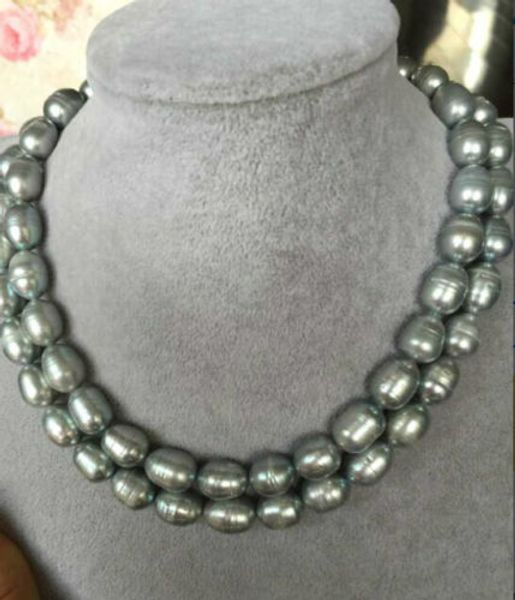 

100% selling picture full double strands 10-11mm south sea baroque grey pearl necklace 18"19, Silver