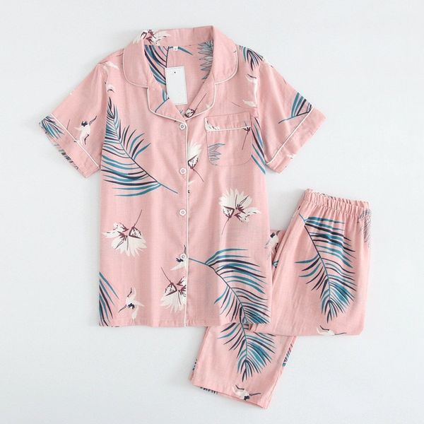 

spring summer women leaves print pockets pajama sets ladies short sleeve and long sleeve thin nightwear, Blue;gray