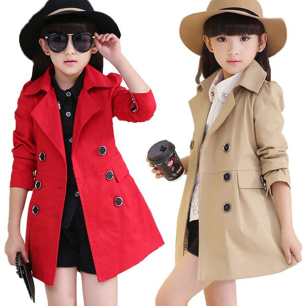 

girls button windbreaker jacket children clothing girl's trench coats autumn winter trench wind dust outerwear kids school wear, Blue;gray