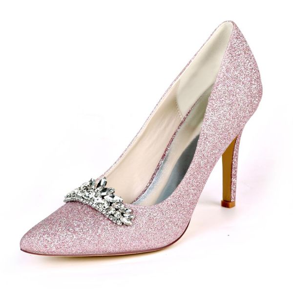

elegant glitter evening dress shoes pointed toe lady stiletto high heels with crystal crown pumps wedding prom party cocktail, Black