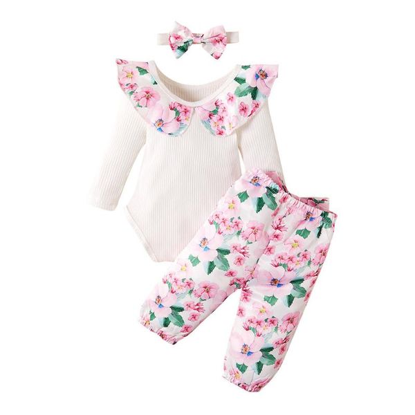 

новорожденных младенцев baby девочек одежда топы комбинезон бантом цветочные ободки брюки одежда костюмы комплект 2020 беби, White