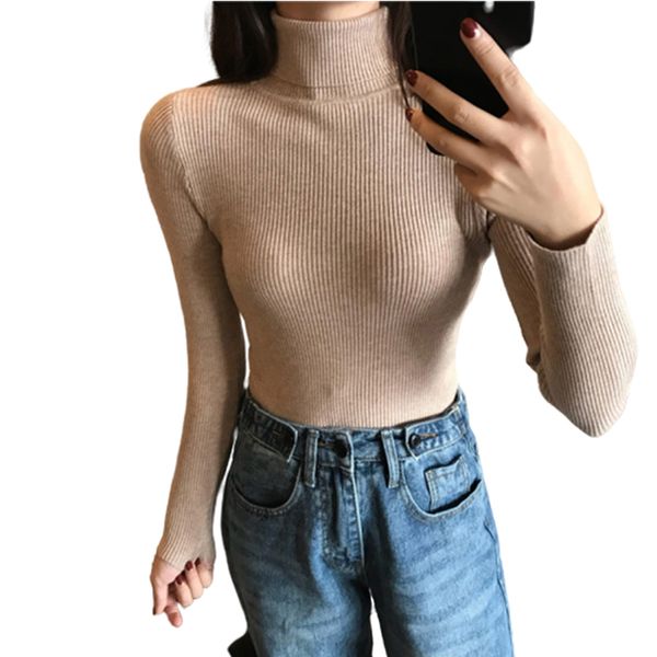

women's sweaters women sweater autumn and winter sets of high-necked turtleneck versatile slim-fitting tight female bottoming shirt, White;black