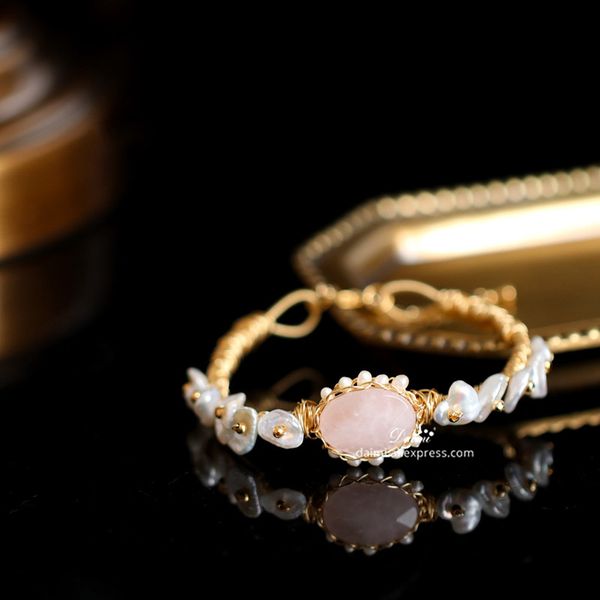 

dmbfp199 handmade rose quartz bracelet bangles designer jewelry shell flower gentle and sweet natural pearl bangle wrist, Golden;silver