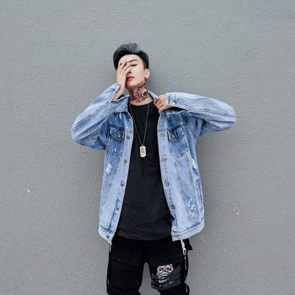 

синий denim джинсовая куртка печатных высокое качество свободная шляпа мужская куртка промывают 2020 са-8, Black;brown