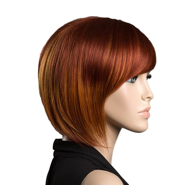 

natural orange red oblique fringe short straight hair wigs woman, Black