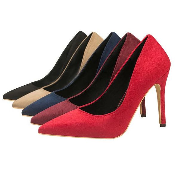 

high heels dress shoes woman elegant pointed toe suede leather ladies pumps party wedding shoes q-139, Black