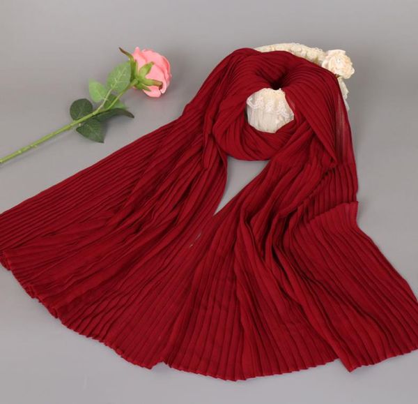 

Fashion plain pleat bubble chiffon wrinkle scarf long stripe shawls hijab crumple pashmian muslim scarves/scarf 10pcs/lot S1020
