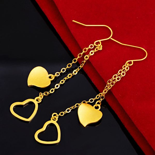 

tassel double heart dangle earrings 18k yellow gold filled romantic womens earrings pretty gift, Silver